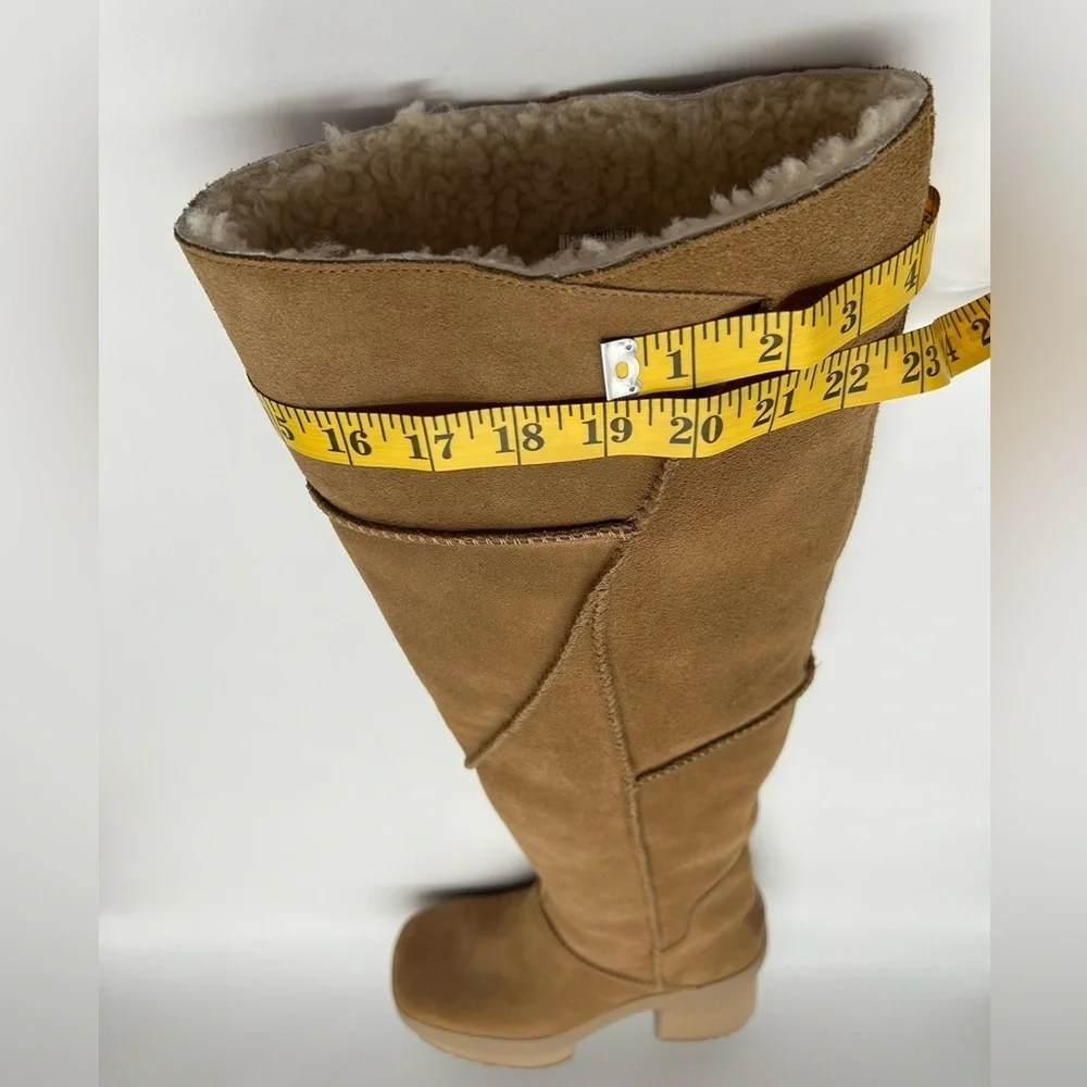 UGG Tall Suede Platform Shearling Lined Chunky Heel Boots Brown Size 7.5